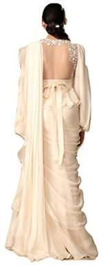 Saree Trends Women's Faux Georgette ready to wear Frill saree with unstitched blouse - Image 3