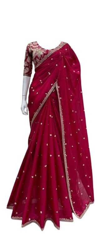 Saree For Womens Bollywood Style Zimmy Choo Organza Silk Fabric On Beautiful Sequance Embrodery Work