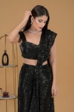Black Starlet Glamour Ready-to-Wear Sequinned Draped Saree and Blouse Set for Women Girls | Fashion Wear for Party | Wedding Saree | Ethnic Wear | Festivewear - Image 4