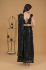 Black Starlet Glamour Ready-to-Wear Sequinned Draped Saree and Blouse Set for Women Girls | Fashion Wear for Party | Wedding Saree | Ethnic Wear | Festivewear - Image 5