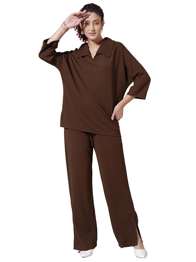 51WnO97DFwL._SY879_ Women's Co-ords Set|Lycra Oversized Top & Trouser Set|Casual Co-ords Set for Women|Two Piece Co-ord Set|Office Wear Co-ords Set - Image 1