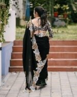 Women's Chifon Floral Printed Saree With Unstiched Blouse Piece For Festival And Function. - Image 3