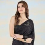 Black liva crepe foil saree - Image 3