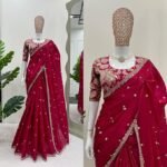 Saree For Womens Bollywood Style Zimmy Choo Organza Silk Fabric On Beautiful Sequance Embrodery Work - Image 2