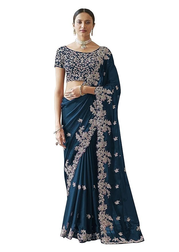 81ledaC-fwL._SY879_ Women's Rangoli Silk Heavy Embroidred saree - Image 1