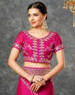 Women's Tissue Silk Sequence Embroidery Scalloped Border Saree With Unstitched Blouse Piece - Image 2