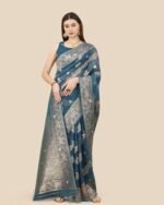 Floral Print Organza Saree - Image 4