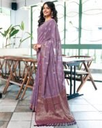 Women Saree with Floral Woven Motifs - Image 2