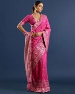 Women Floral Print Saree with Contrast Border - Image 4