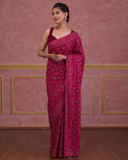 Women Embroidered Saree with Blouse Piece