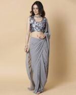 Women Georgette Saree with Embellished Blouse - Image 3