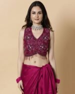 Women Striped Georgette Saree with Pre-Stitched Blouse - Image 3