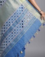 Handloom Hand Cutwork Linen Saree - Image 3