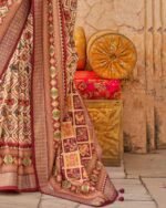 Women Ikat Design Tassels and Latkans Silk Paisley Saree - Image 3