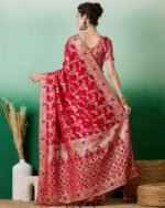 Women Floral Woven Saree with Contrast Border - Image 3