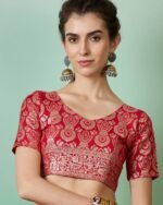 Women Floral Woven Saree with Contrast Border - Image 4