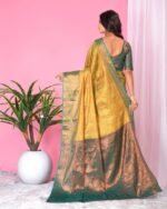 Women Floral Woven Banarasi Saree with Contrast Border - Image 5