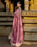 Women Banarasi Silk Saree with Contrast Border - Image 3